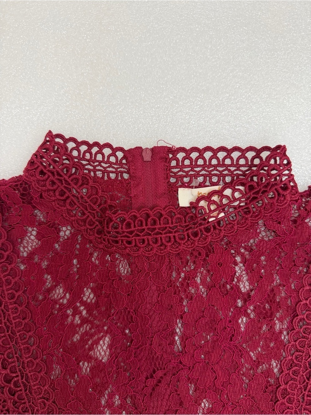 Peach Red Lace High Neck Blouse Sheer Sleeve Gothic Victorian Romantic Top L - Picture 2 of 15